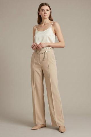 Beige High-Waisted Wide Leg Trousers
