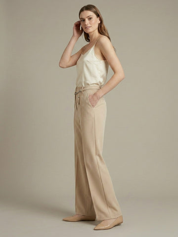 Beige High-Waisted Wide Leg Trousers