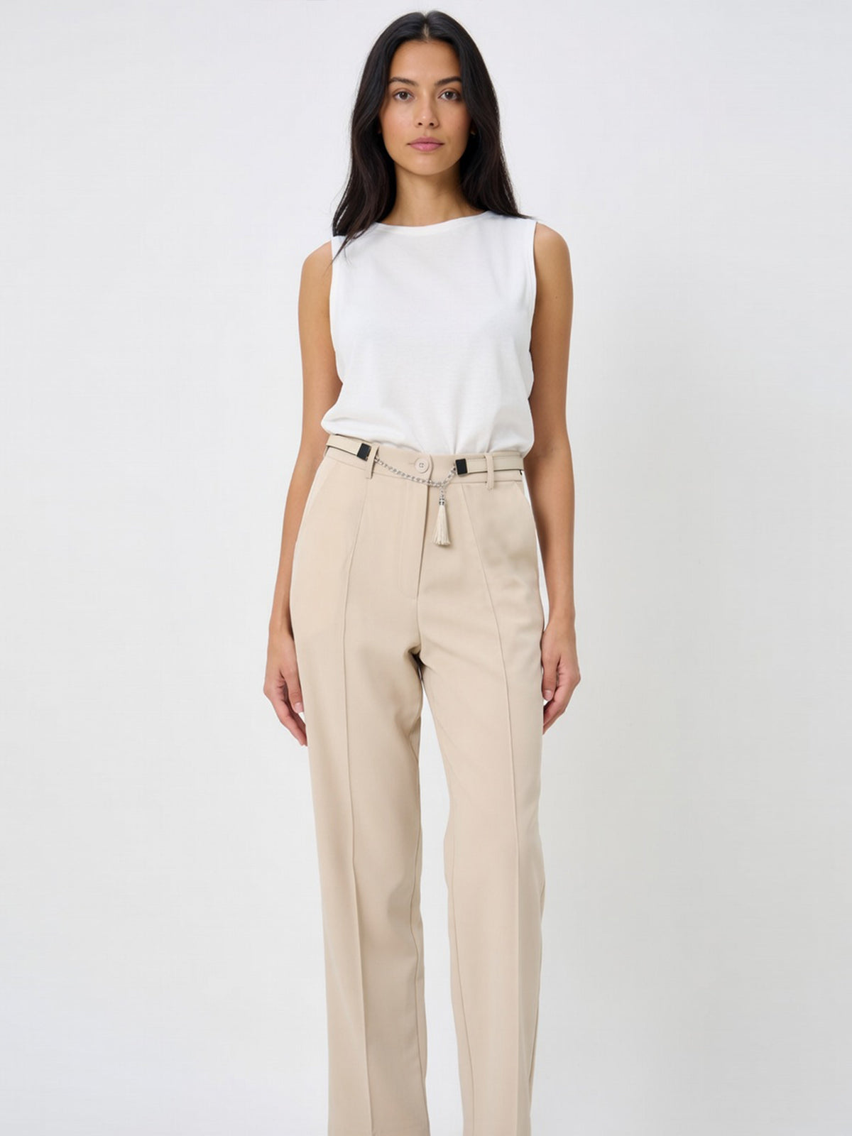 Iris Ladies Dress Pant With Belt (Cream)