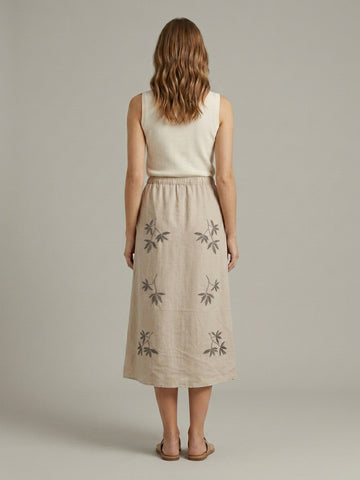 Embroidered Linen Maxi Skirt