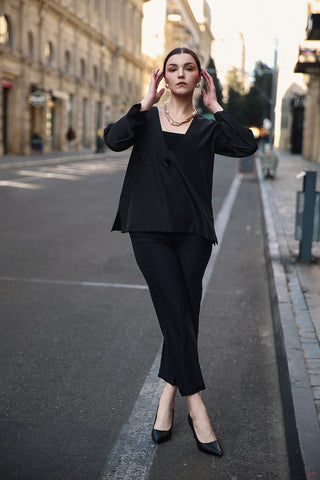 Cotton Black V Neck