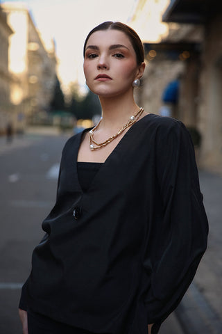 Cotton Black V Neck
