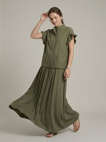 Olive Green Ruffle Sleeve Co-Ord Set