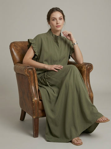 Olive Green Ruffle Sleeve Co-Ord Set