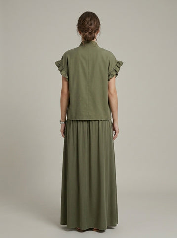 Olive Green Ruffle Sleeve Co-Ord Set