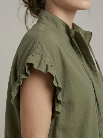 Olive Green Ruffle Sleeve Co-Ord Set