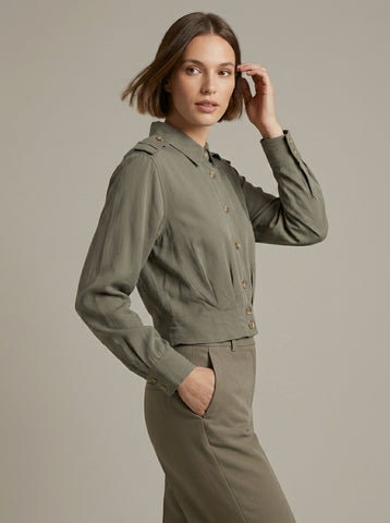 Olive Green Epaulette Button-Down Shirt