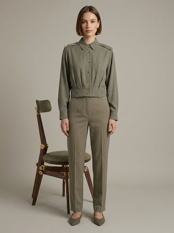 Olive Green Epaulette Button-Down Shirt