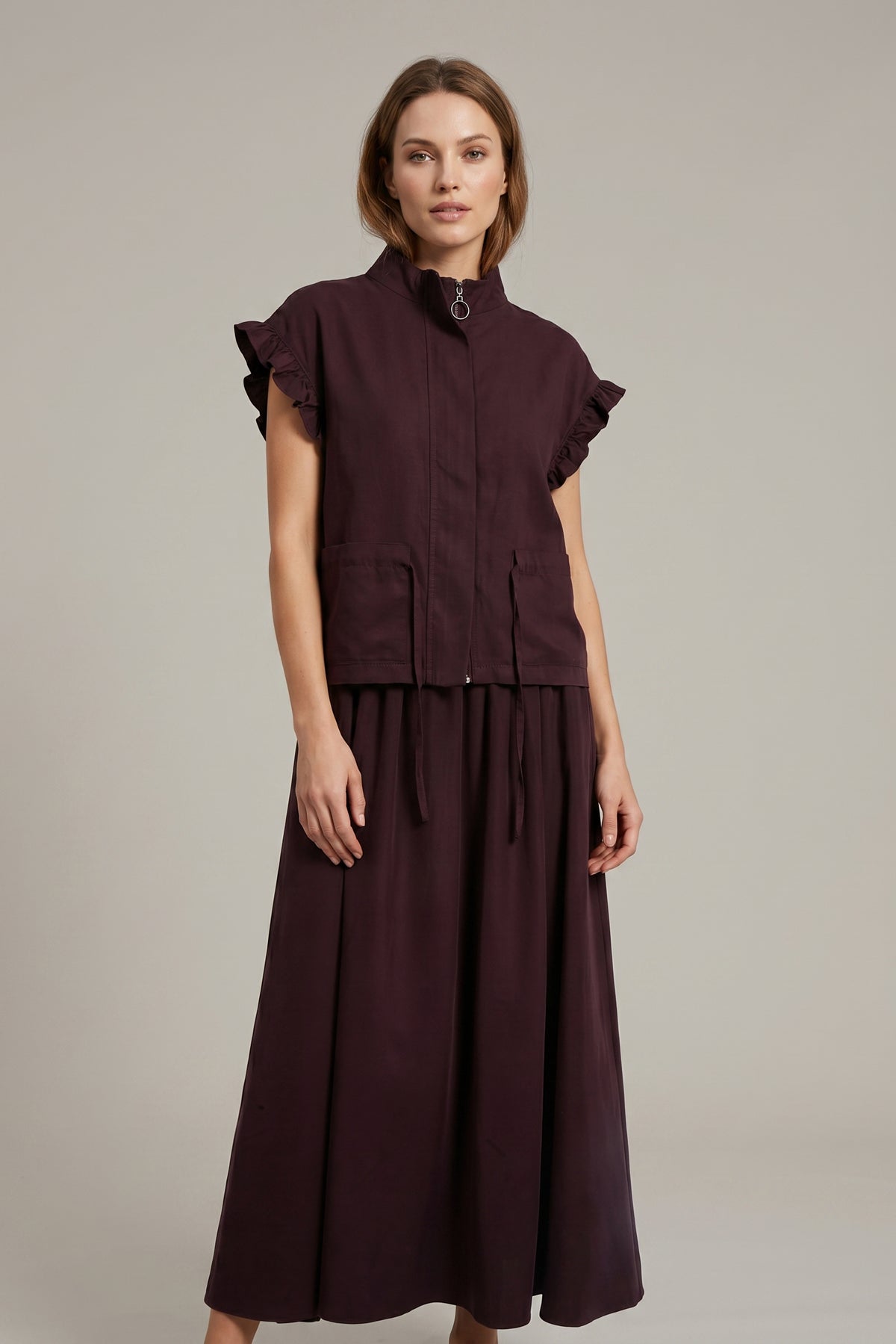 Olive Green Ruffle Sleeve Co-Ord Set