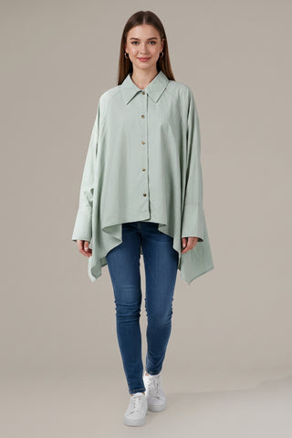 Oversized Mint Green High-Low Button-Down Shirt